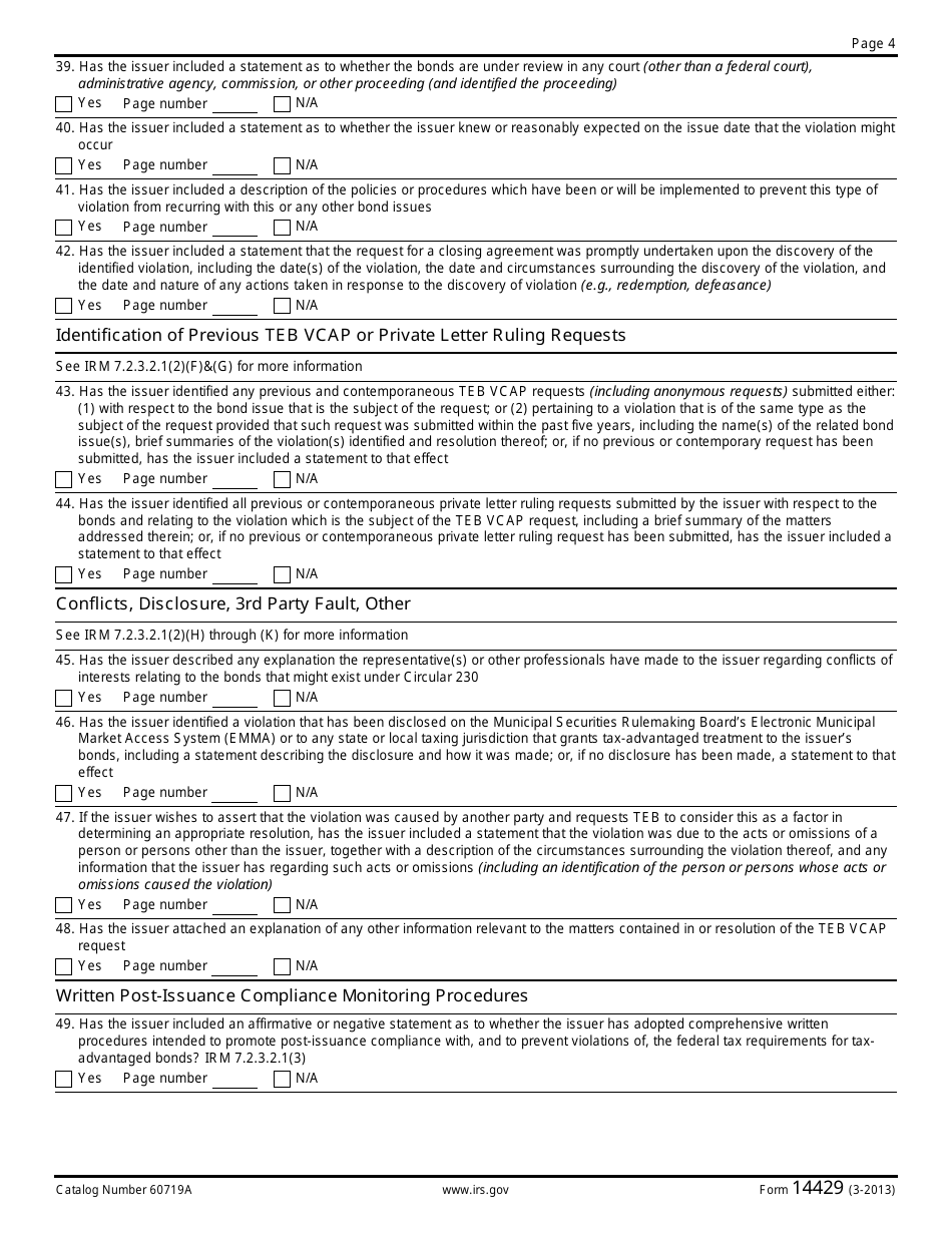 IRS Form 14429 Tax Exempt Bonds Voluntary Closing Agreement Program Request, Page 4