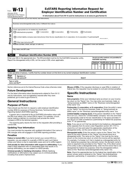 IRS Form W-13  Printable Pdf