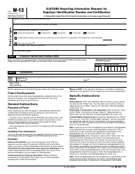 IRS Form W-13 Exstars Reporting Information Request for Taxpayer Identification Number and Certification