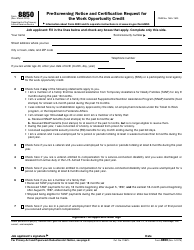 Document preview: IRS Form 8850 Pre-screening Notice and Certification Request for the Work Opportunity Credit