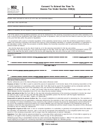 Document preview: IRS Form 952 Consent to Extend the Time to Assess Tax Under Section 332(B)