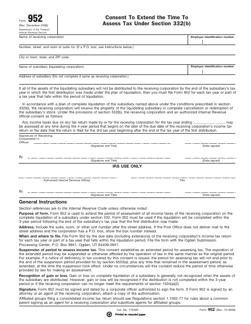 IRS Form 952  Printable Pdf