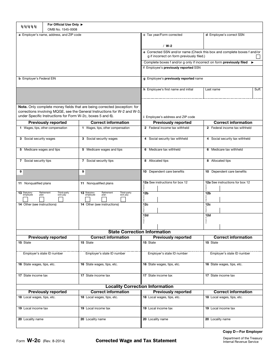 IRS Form W-2C Corrected Wage and Tax Statement, Page 8