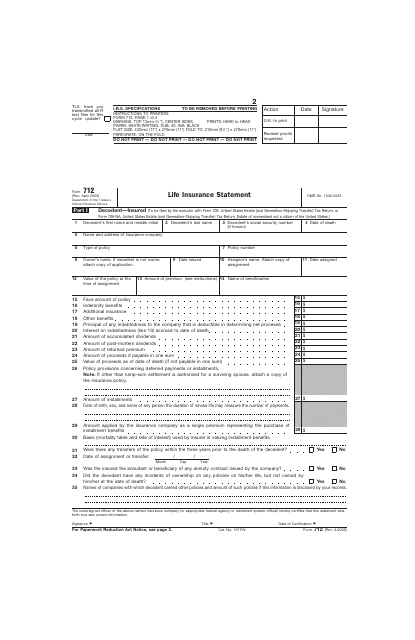 IRS Form 712  Printable Pdf