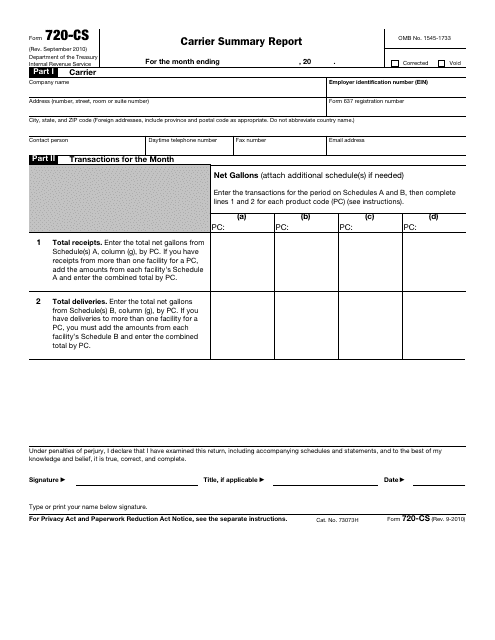 IRS Form 720-CS  Printable Pdf
