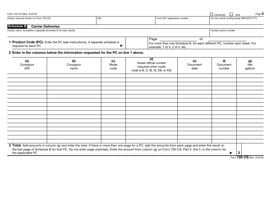 IRS Form 720-CS Carrier Summary Report, Page 3