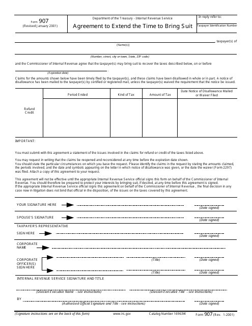 IRS Form 907 Download Fillable PDF Or Fill Online Agreement To Extend 