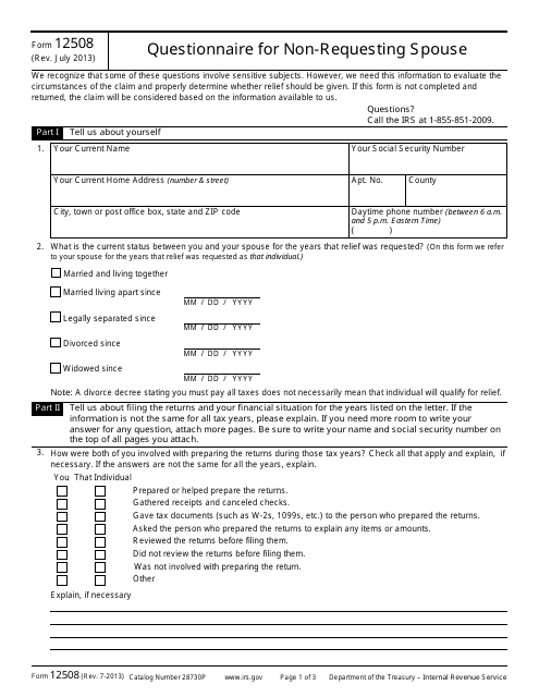 IRS Form 12508  Printable Pdf