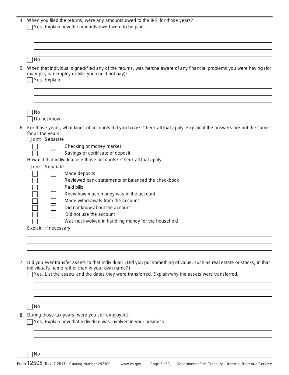 IRS Form 12508 - Fill Out, Sign Online and Download Fillable PDF ...