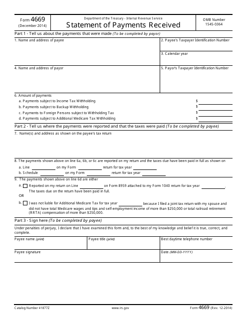 IRS Form 4669  Printable Pdf