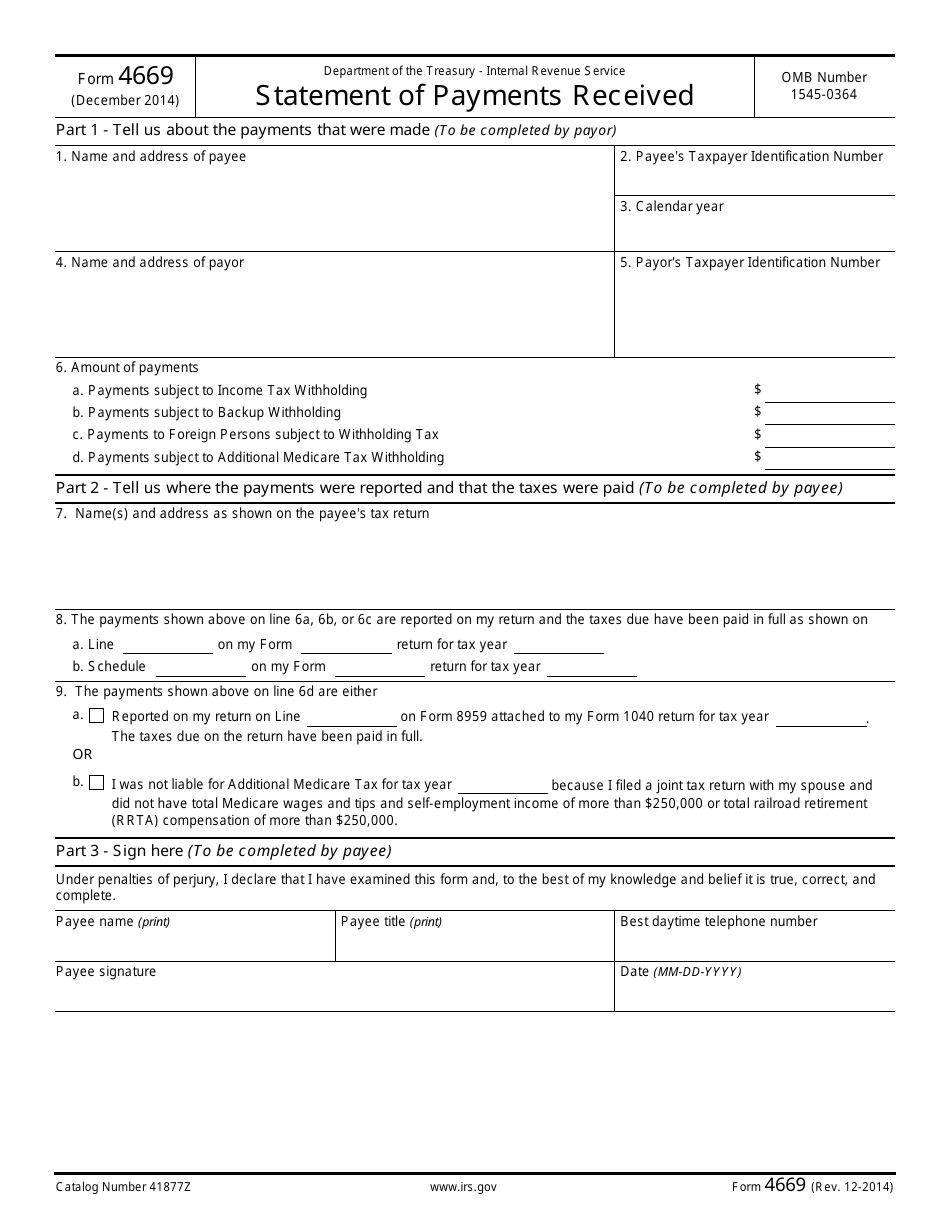 IRS Form 4669 Statement of Payments Received, Page 1