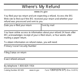 Document preview: IRS Form 13691(EN-SP) Where Is My Refund (English/Spanish)