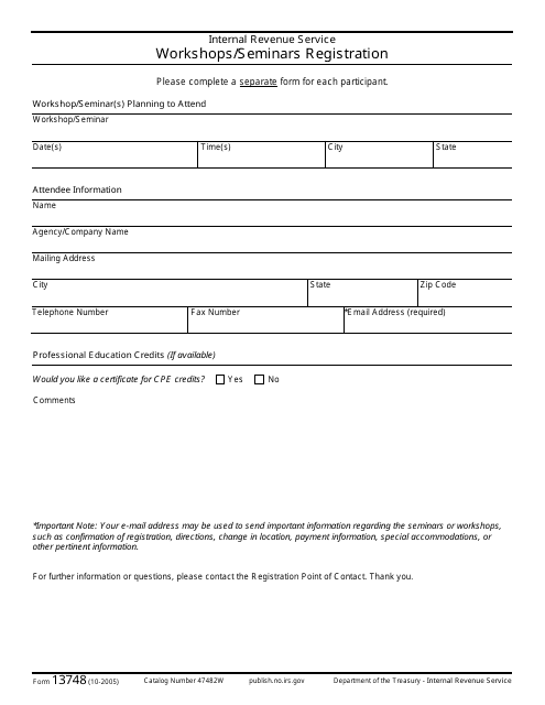 IRS Form 13748  Printable Pdf