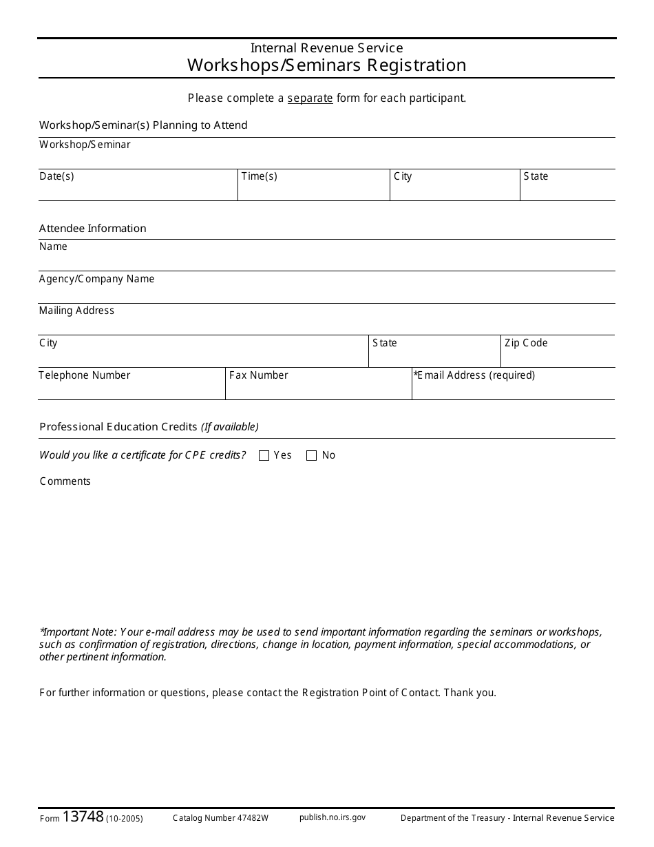 IRS Form 13748 Workshops / Seminars Registration, Page 1
