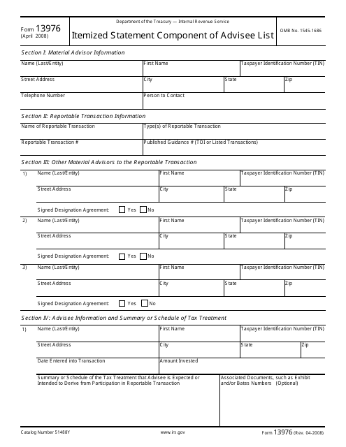 IRS Form 13976 Itemized Statement Component of Advisee List