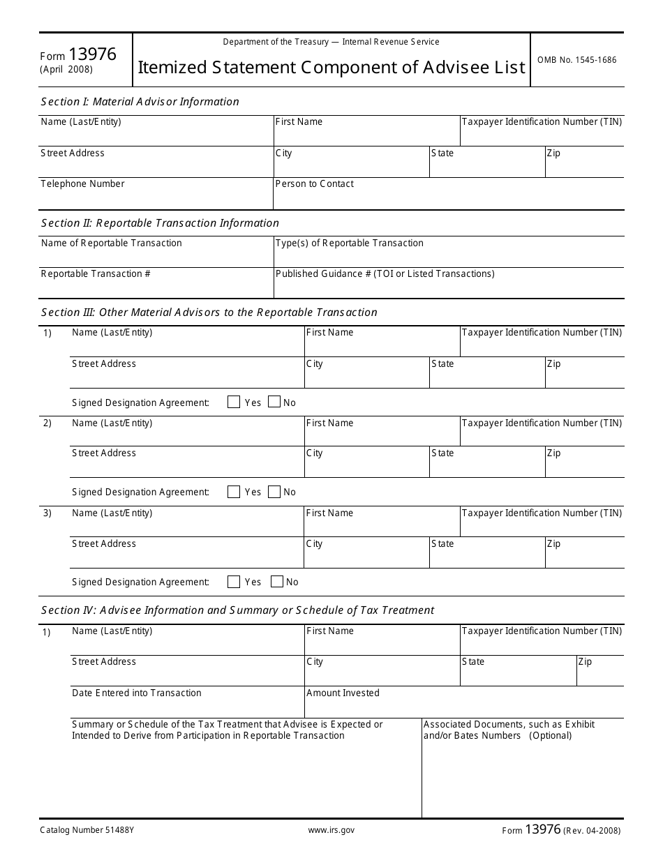 IRS Form 13976 Itemized Statement Component of Advisee List, Page 1