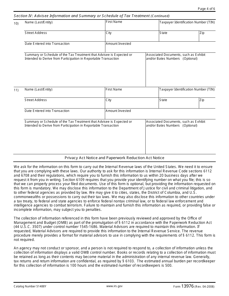 IRS Form 13976 Itemized Statement Component of Advisee List, Page 4