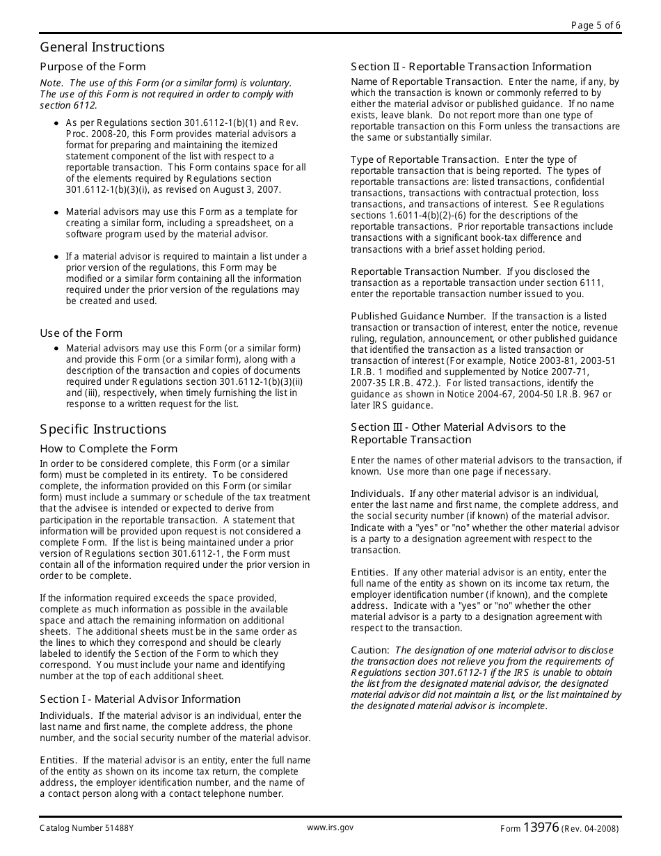 IRS Form 13976 Itemized Statement Component of Advisee List, Page 5