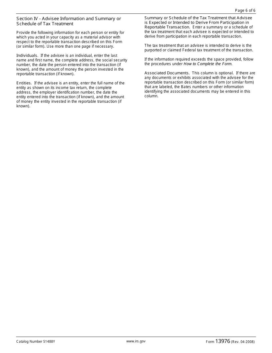 IRS Form 13976 Itemized Statement Component of Advisee List, Page 6