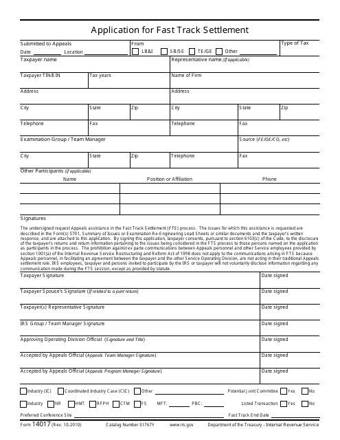 IRS Form 14017  Printable Pdf