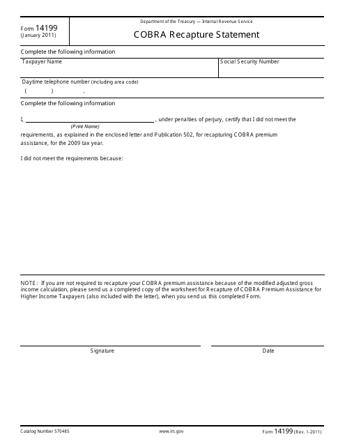 IRS Form 14199 Cobra Recapture Statement