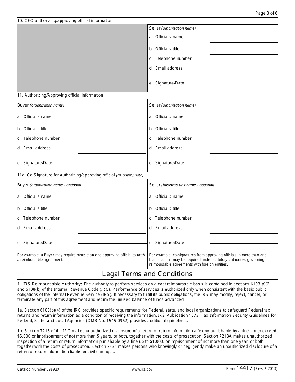 IRS Form 14417 Reimbursable Agreement - Non-federal Entities (State and Local Governments, Foreign Governments, Commercial Organizations, and Private Businesses), Page 3