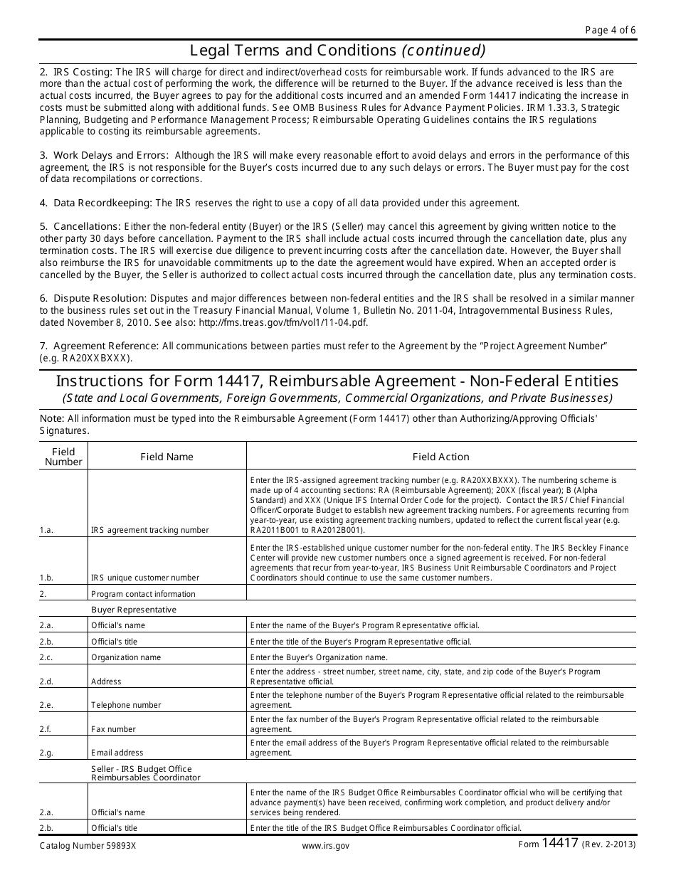IRS Form 14417 Reimbursable Agreement - Non-federal Entities (State and Local Governments, Foreign Governments, Commercial Organizations, and Private Businesses), Page 4
