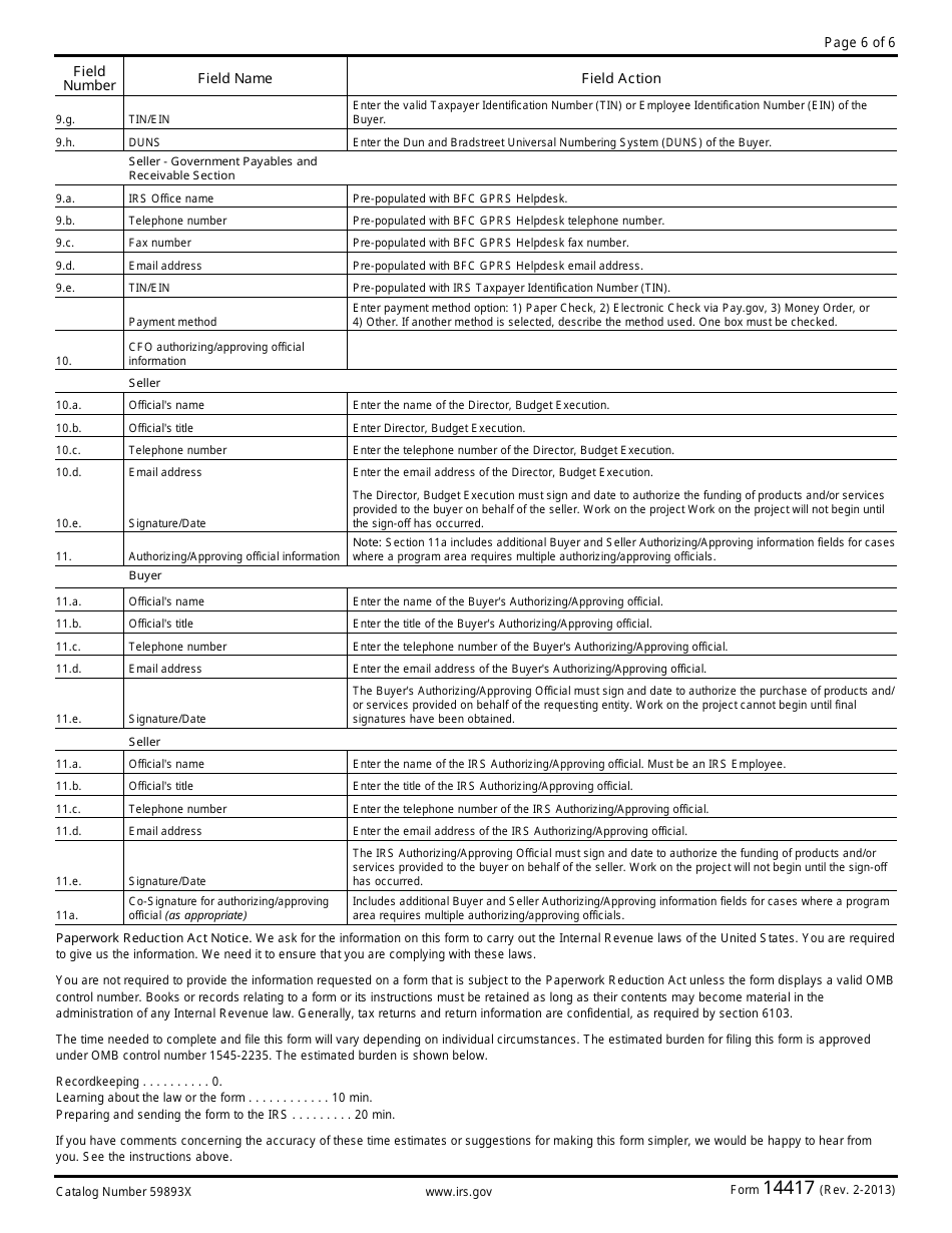IRS Form 14417 Reimbursable Agreement - Non-federal Entities (State and Local Governments, Foreign Governments, Commercial Organizations, and Private Businesses), Page 6