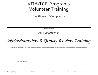 Document preview: IRS Form 14534 Intake/Interview and Quality Review Certificate