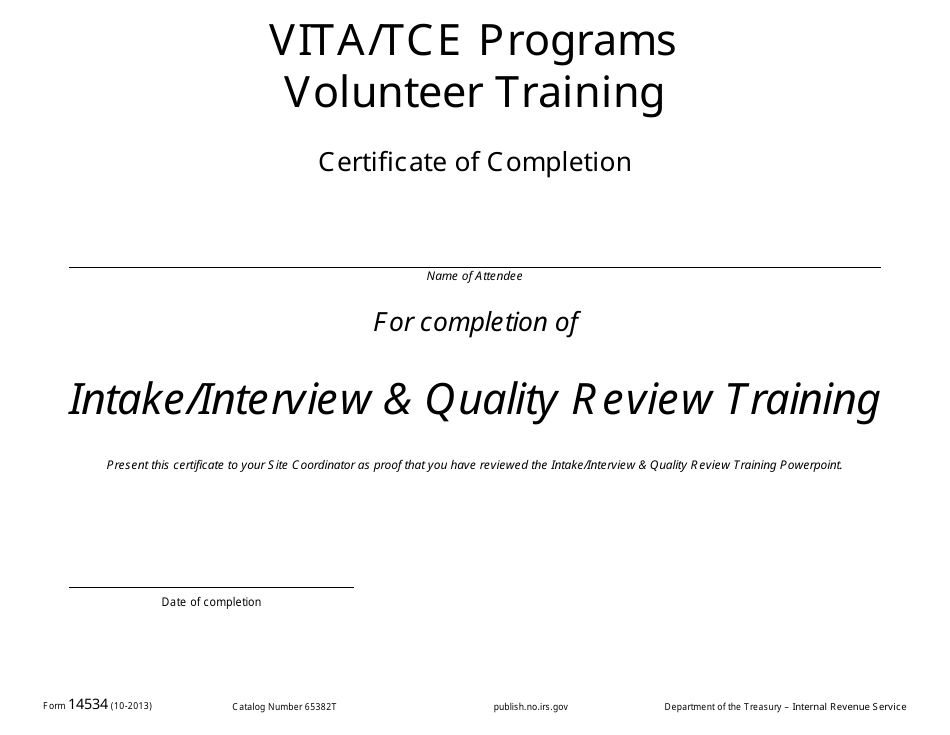 IRS Form 14534 Intake / Interview and Quality Review Certificate, Page 1