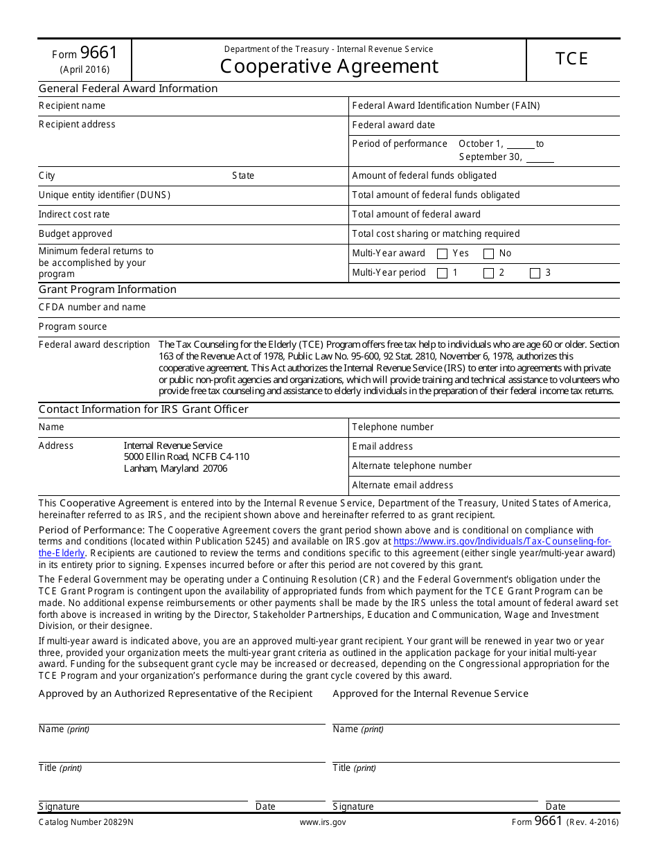 IRS Form 9661 Cooperative Agreement, Page 1