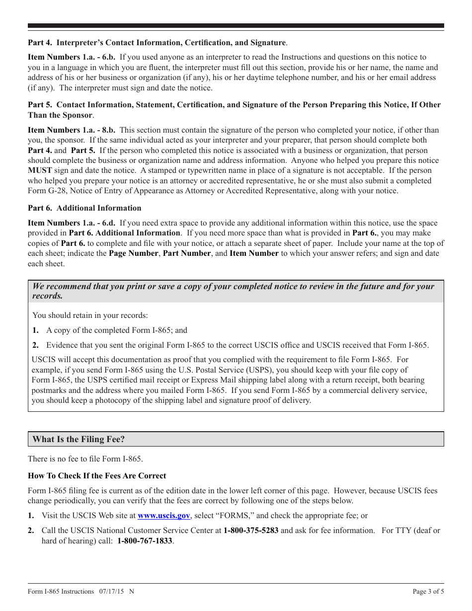 Instructions for USCIS Form I-865 Sponsors Notice of Change of Address, Page 3