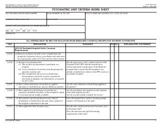 Document preview: Form CMS-437 Psychiatric Unit Criteria Worksheet