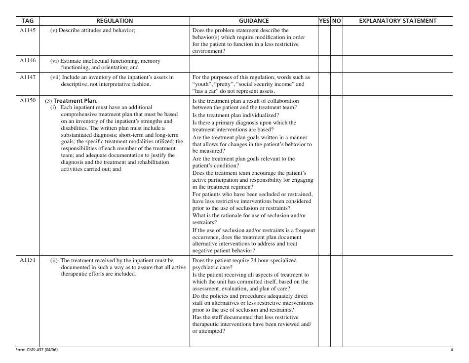 Form CMS-437 Psychiatric Unit Criteria Worksheet, Page 4
