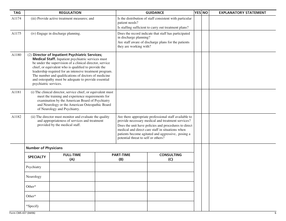 Form CMS-437 Psychiatric Unit Criteria Worksheet, Page 6