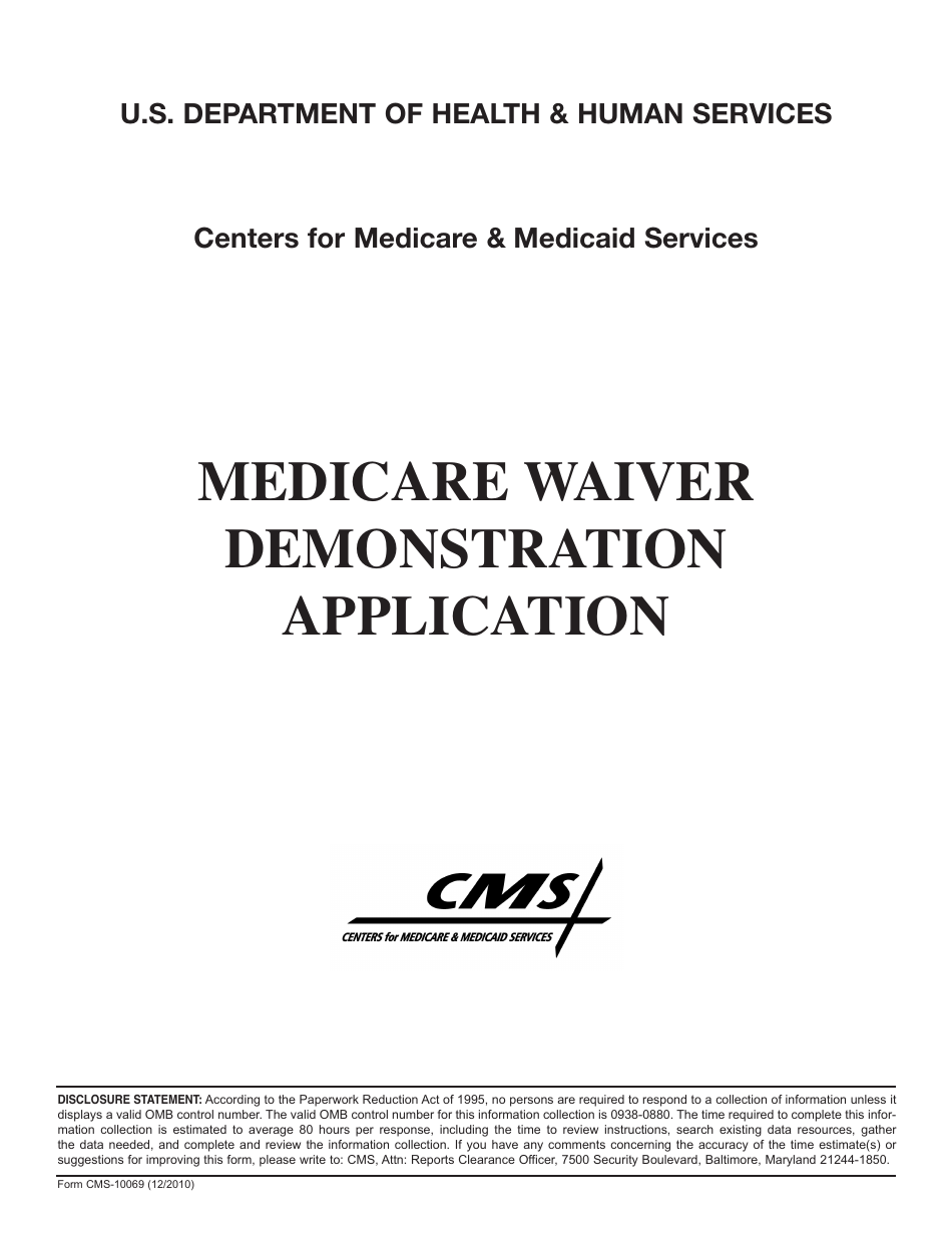 Form CMS-10069 Medicare Waiver Demonstration Application, Page 1
