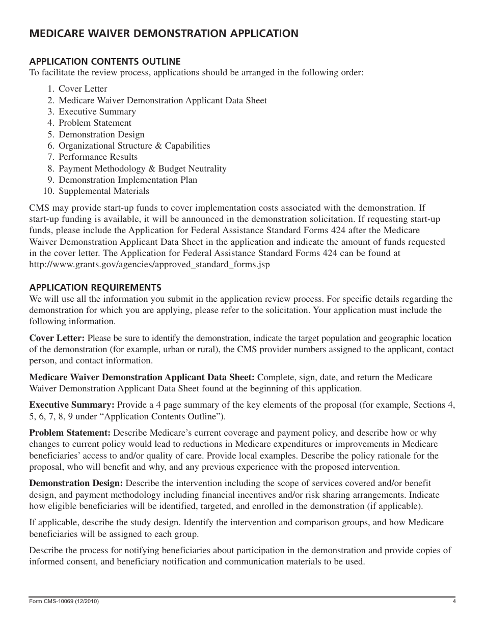 Form CMS-10069 Medicare Waiver Demonstration Application, Page 4