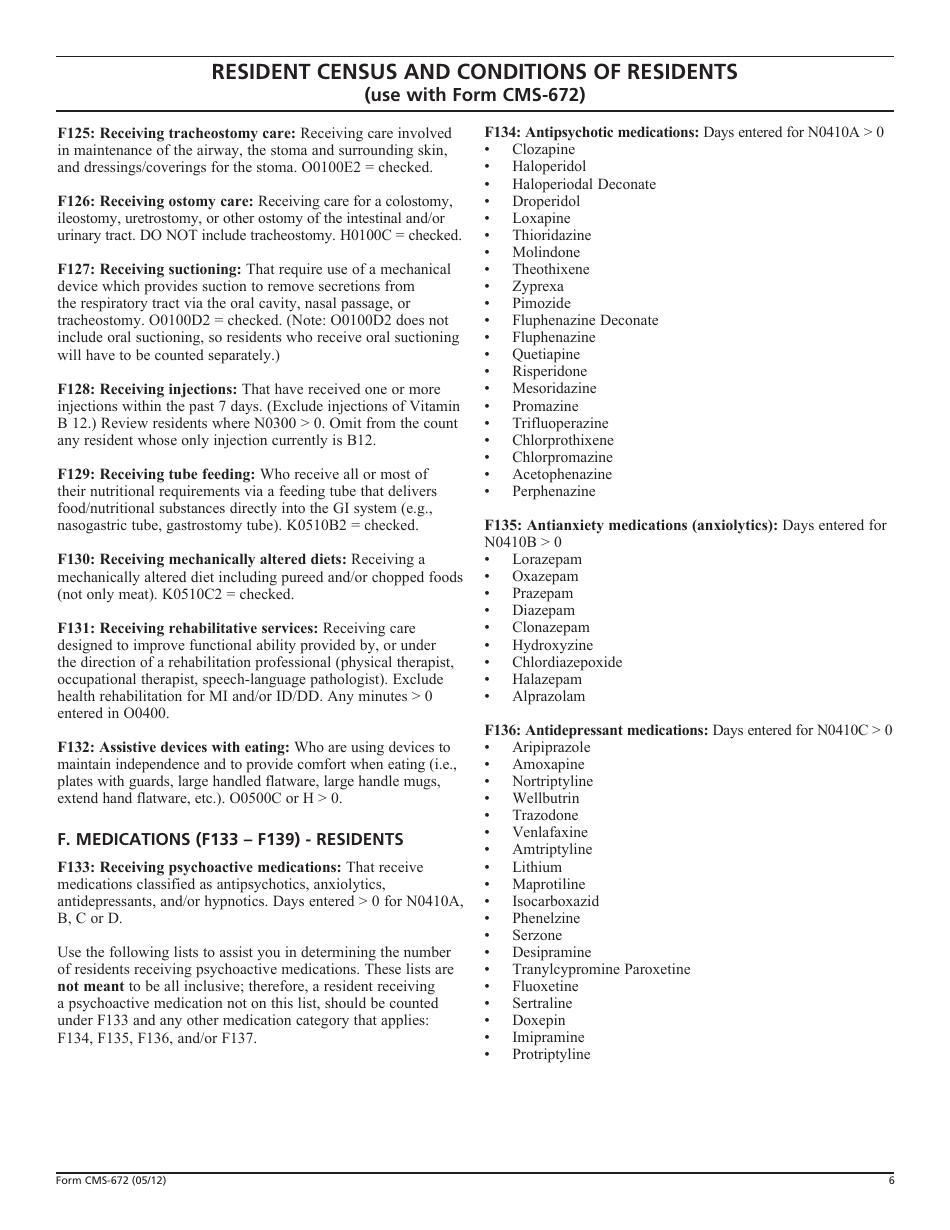 Form CMS-672 Resident Census and Conditions of Residents, Page 6