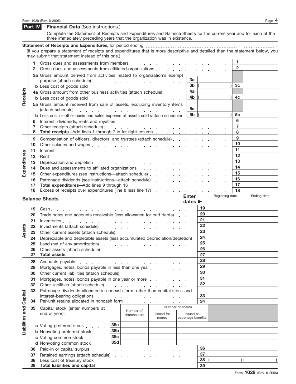 IRS Form 1028 Application for Recognition of Exemption Under Section 521 of the Internal Revenue Code, Page 4