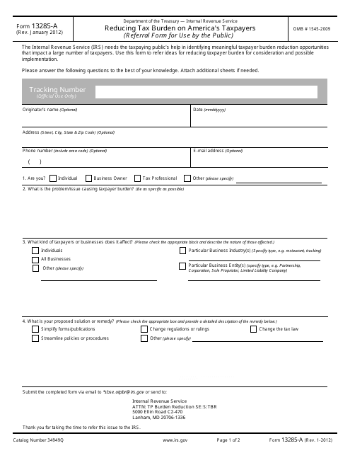 IRS Form 13285-A  Printable Pdf
