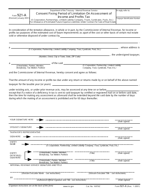 IRS Form 921-A  Printable Pdf