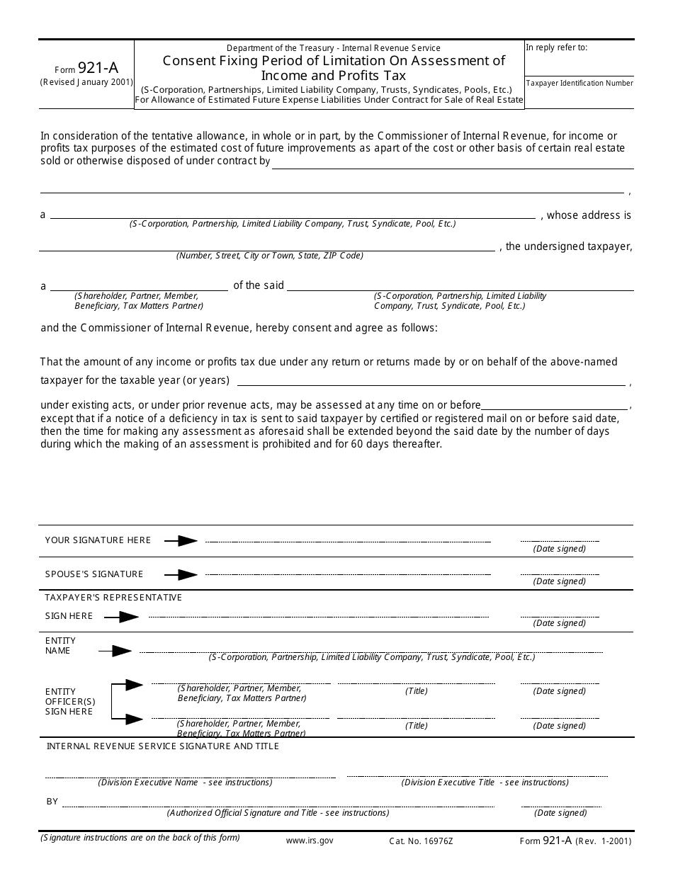 Irs Form 921-a - Fill Out, Sign Online And Download Fillable Pdf 