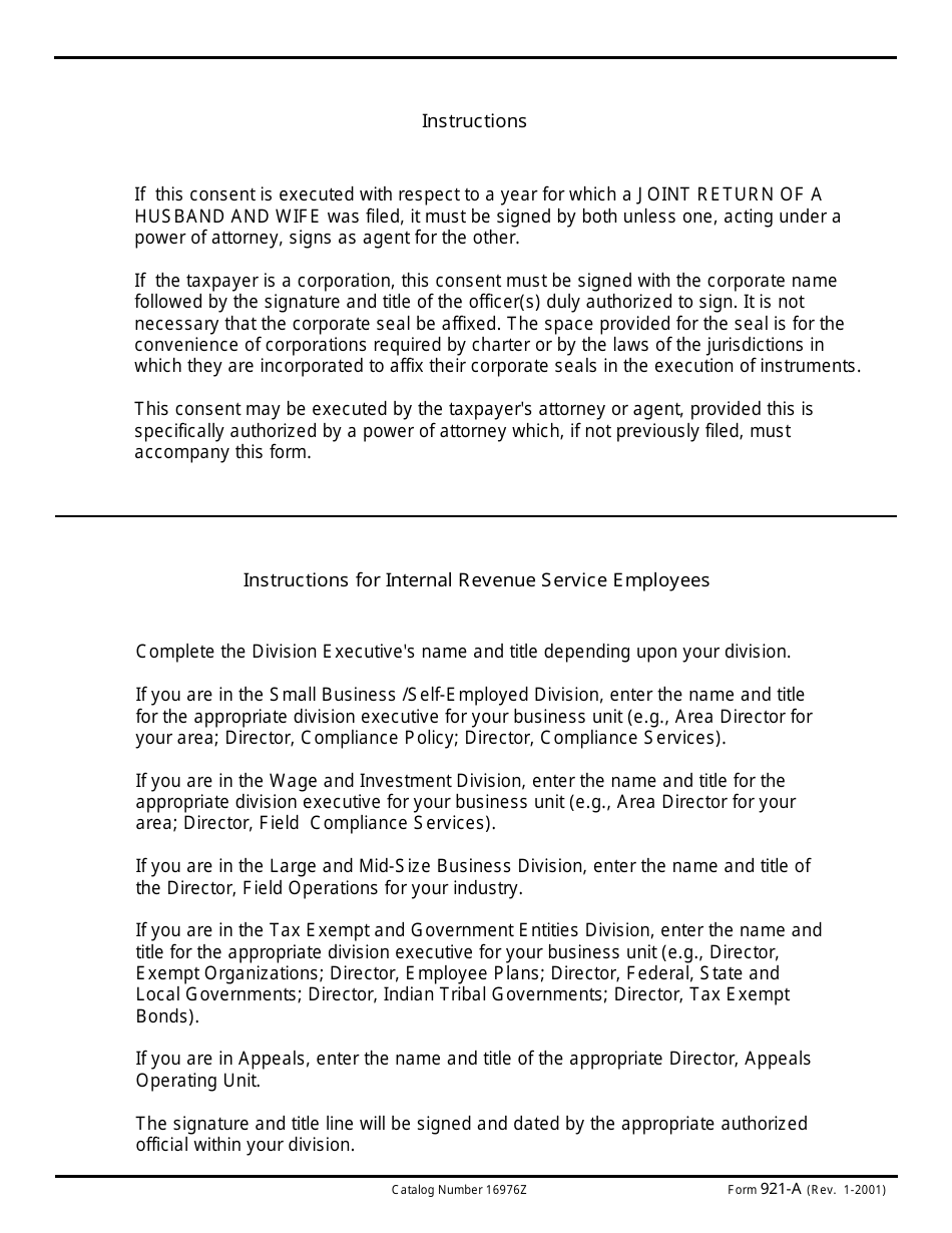 IRS Form 921-A Consent Fixing Period of Limitation on Assessment of Income and Profits Tax, Page 2
