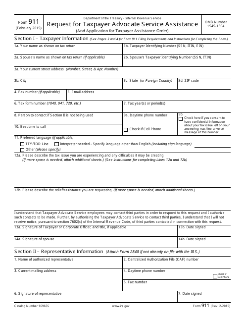 IRS Form 911  Printable Pdf
