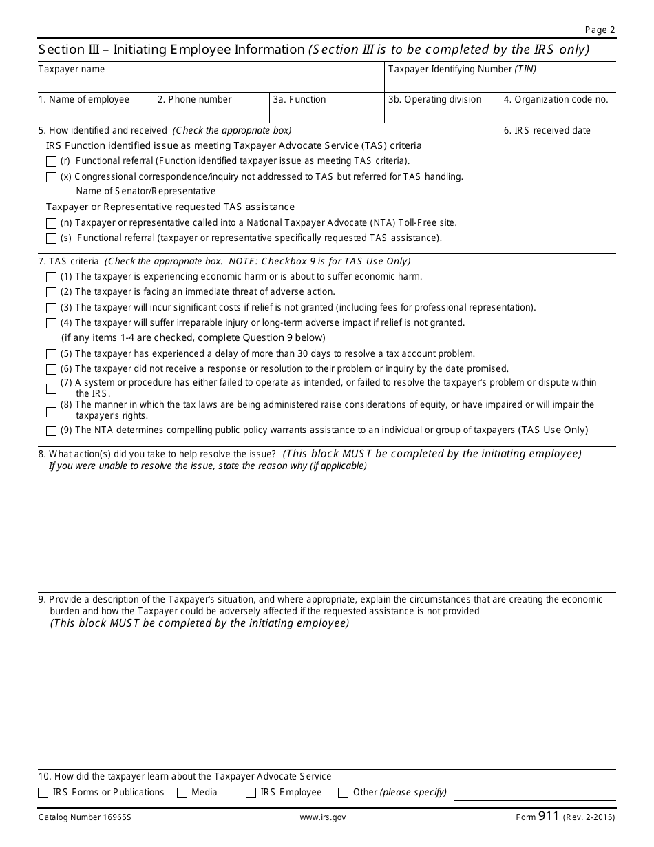 IRS Form 911 - Fill Out, Sign Online and Download Fillable PDF ...