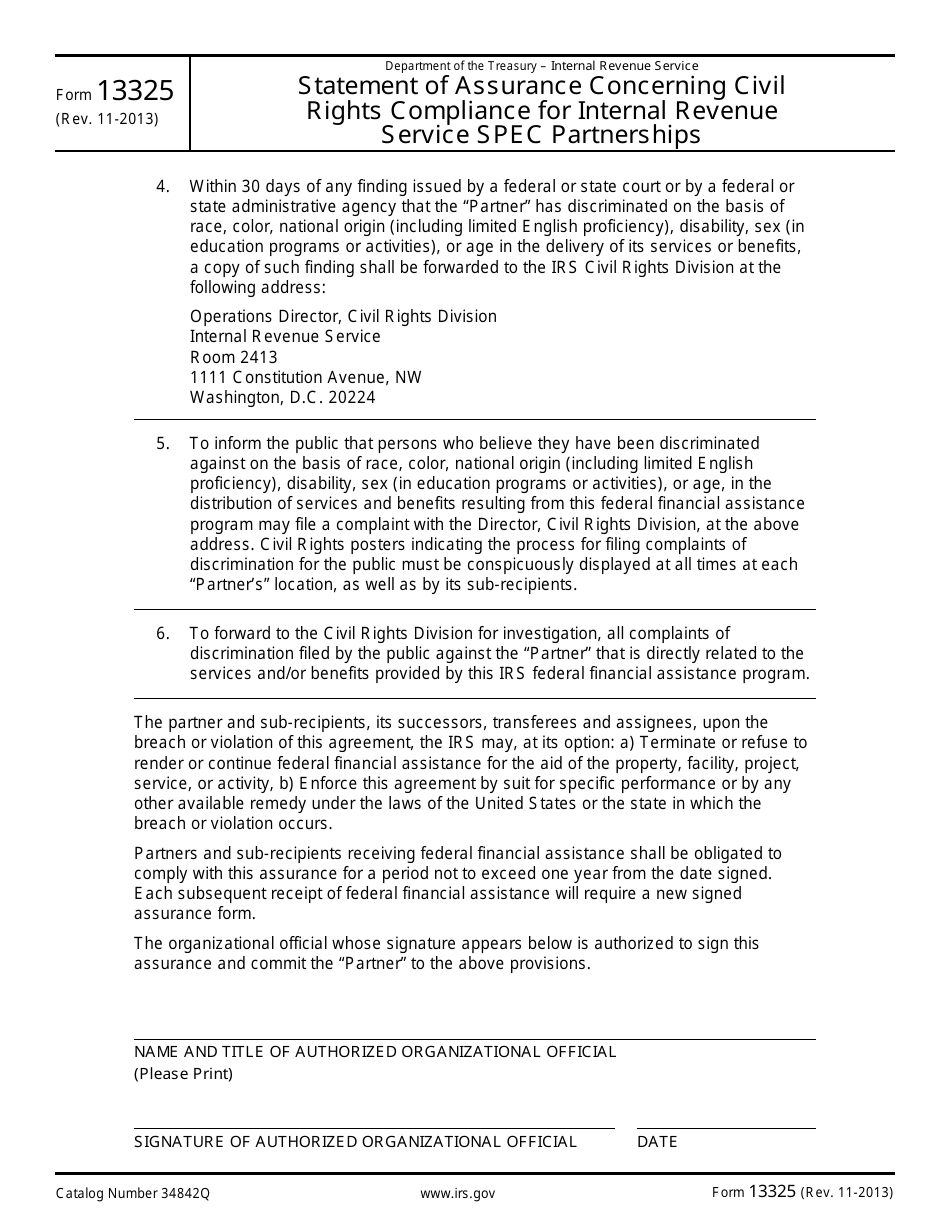 IRS Form 13325 Statement of Assurance Concerning Civil Rights Compliance for IRS Spec Partnerships, Page 2