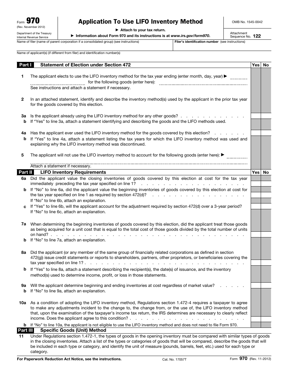 IRS Form 970 Application to Use Lifo Inventory Method, Page 1