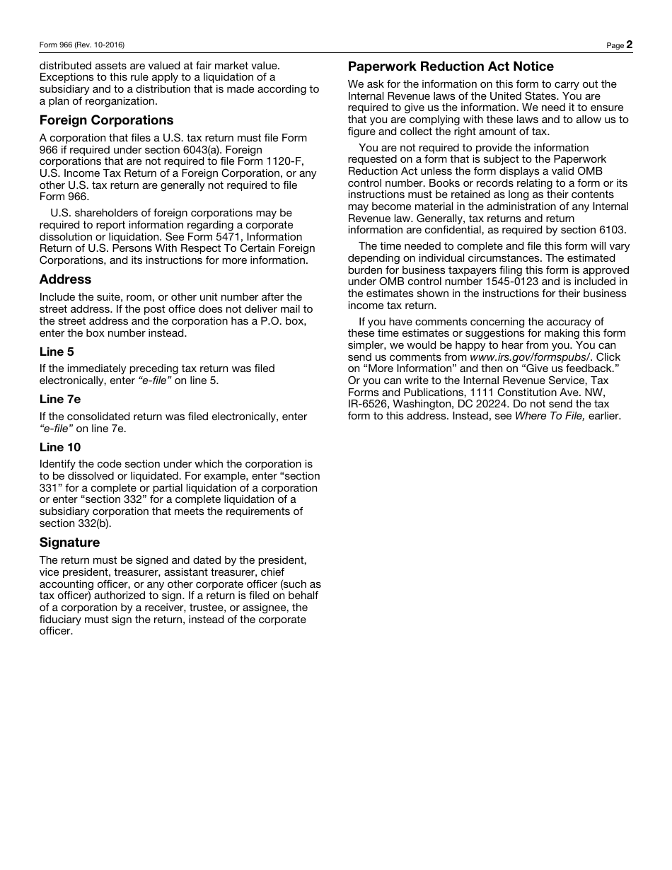 IRS Form 966 Corporate Dissolution or Liquidation, Page 2