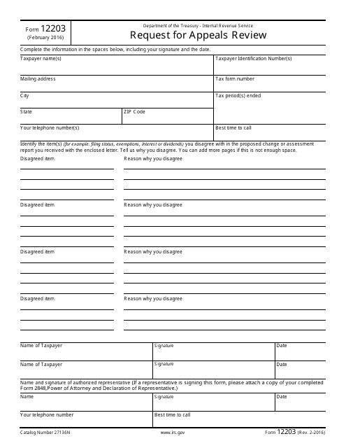 IRS Form 12203  Printable Pdf