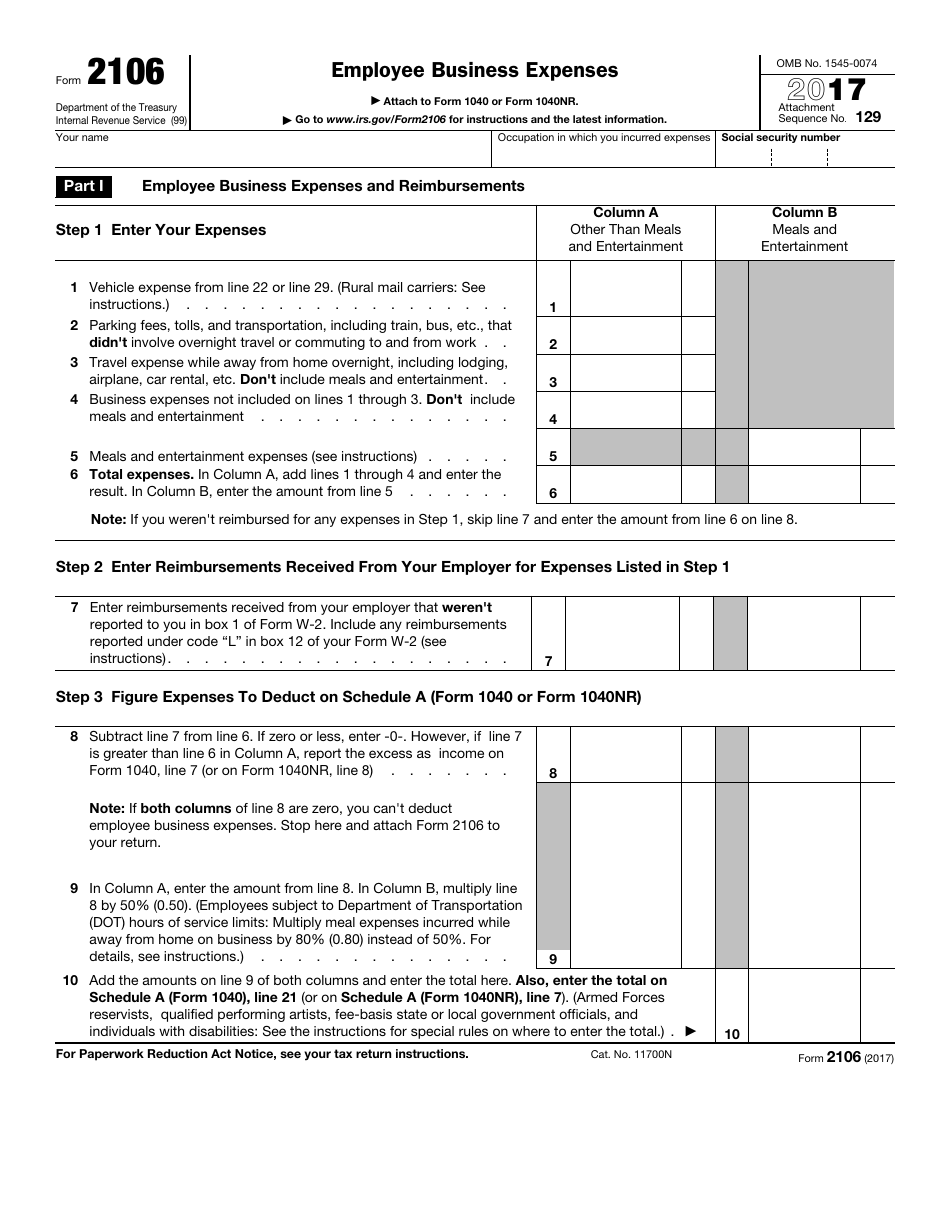 IRS Form 2106 Employee Business Expenses, Page 1